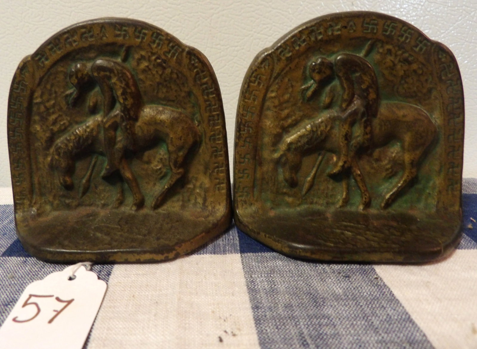 "Last Trail" Cast Iron Bookends: This pair of "Last Trail" Native American themed cast iron bookends (1920's) measures 3.5" x 4"