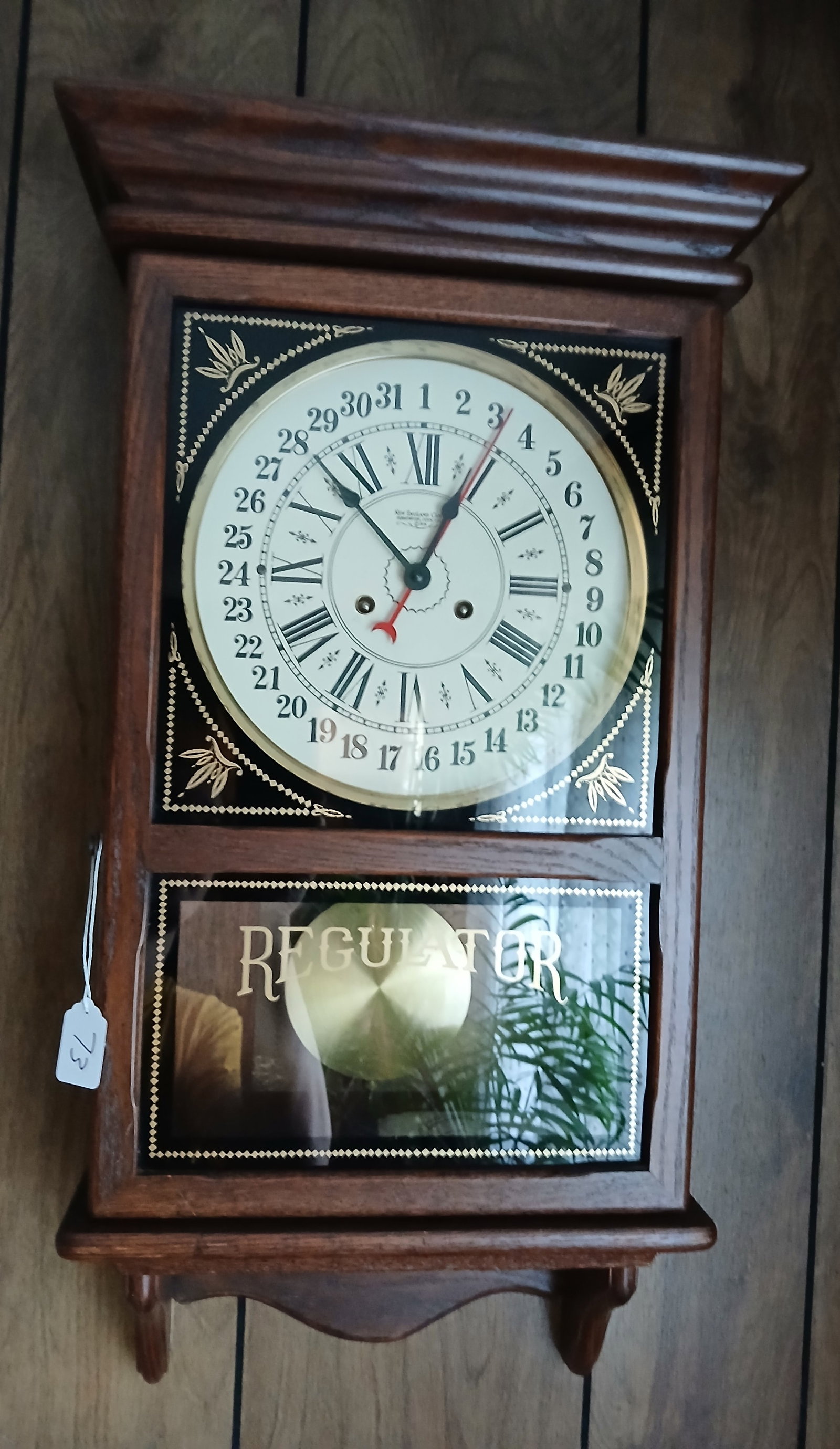 New England Regulator Wall Clock: This New England Regulator Wall Clock was made in Farmington Conn. USA C 1974. Measures 28.5" x 15.5" x 7"