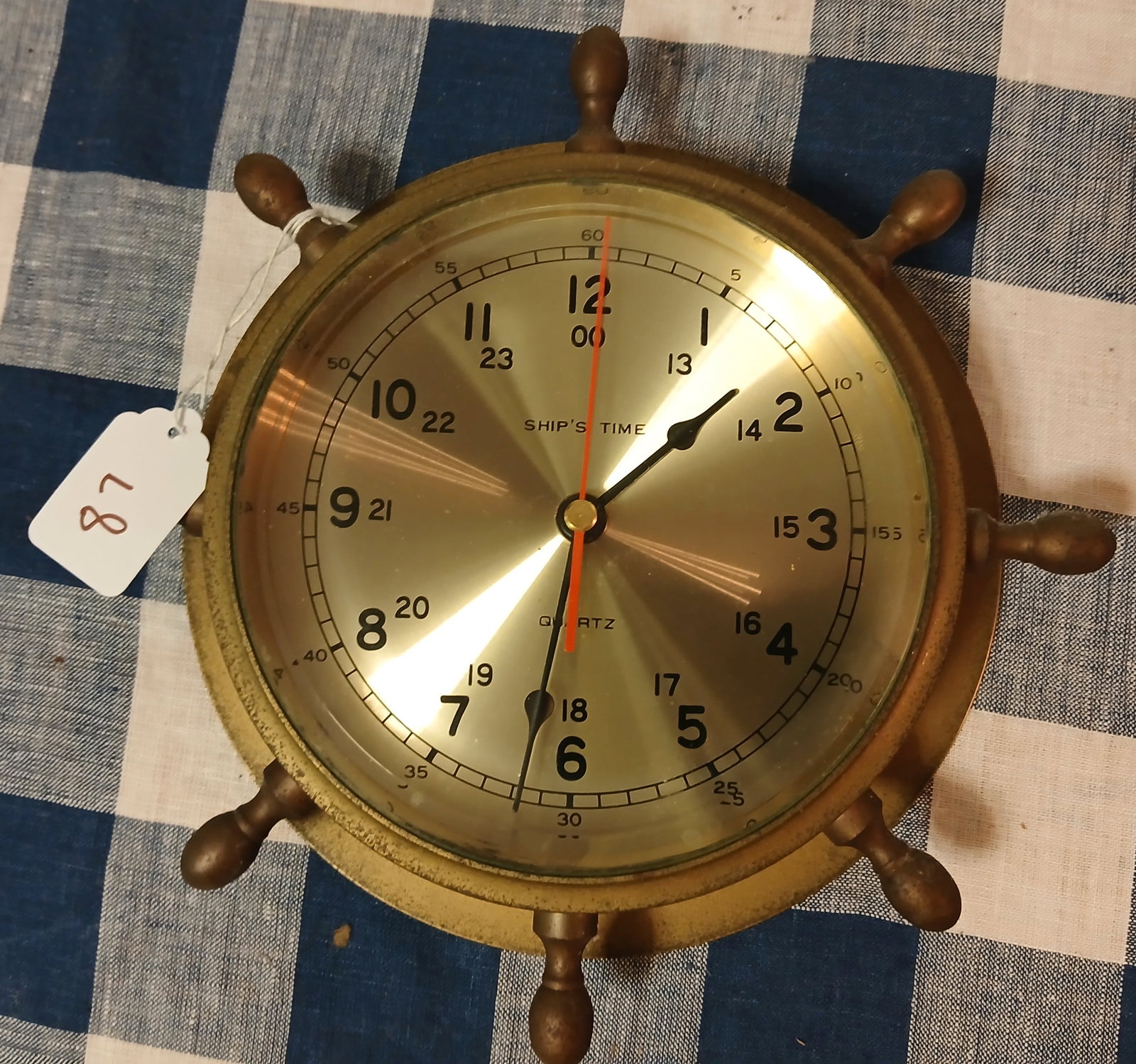 Bell Brass Ship's Wheel Quartz Clock (1 of 3)
