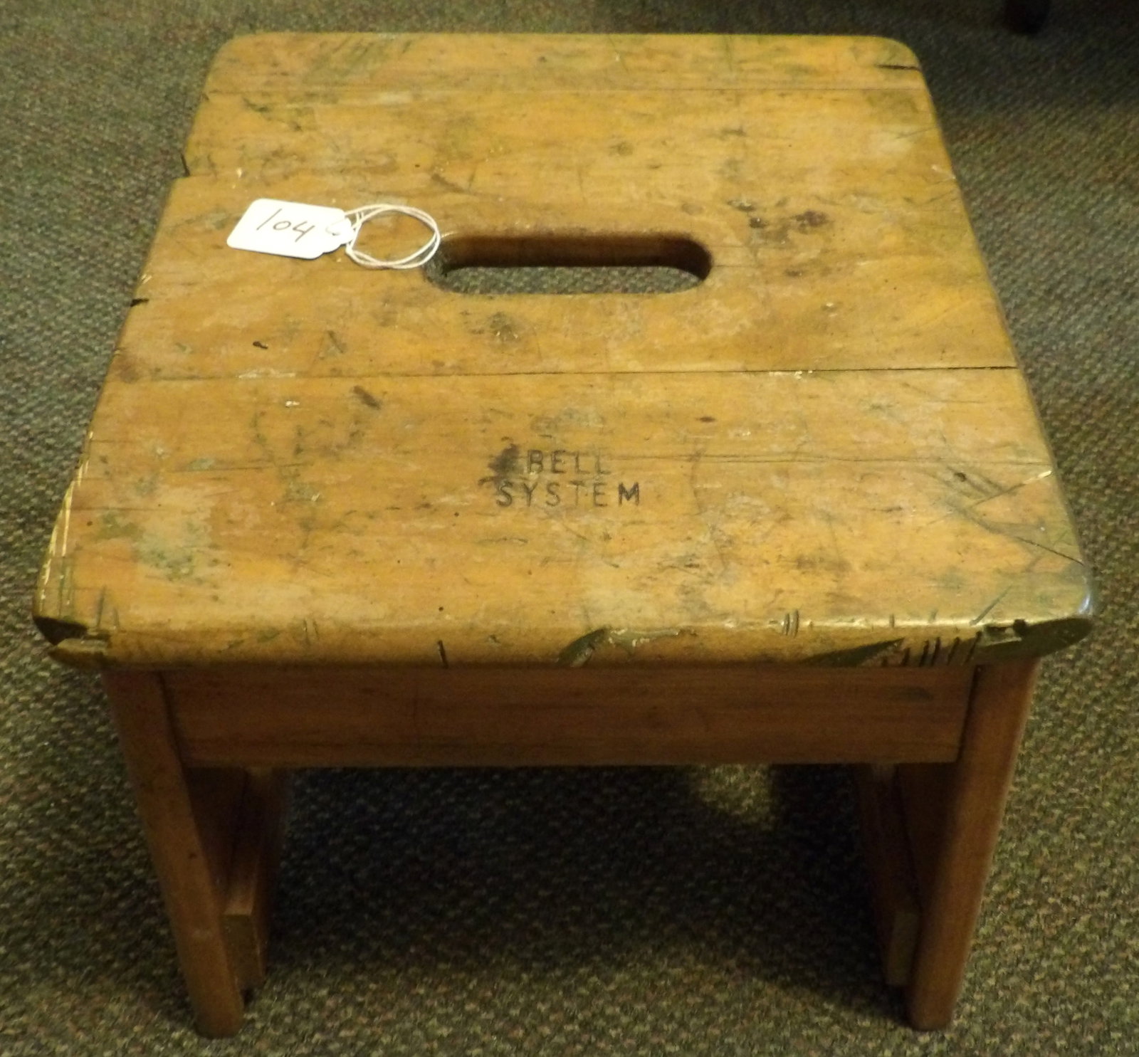 Bell System Step Stool: This wooden step stool was originally used by Bell Systems. Measures 13" x 12" x 12" *NO SHIPPING ON THIS ITEM - PICK UP ONLY