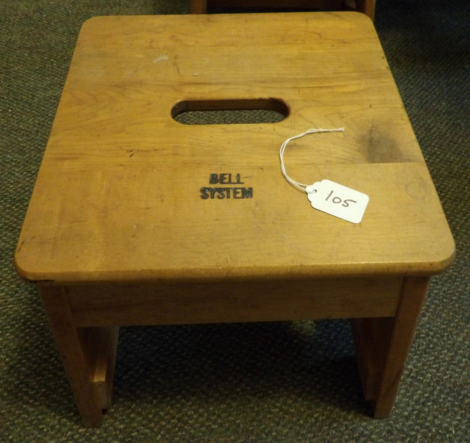 Bell System Step Stool: This wooden step stool was originally used by Bell Systems. Measures 13" x 12" x 12" *NO SHIPPING ON THIS ITEM - PICK UP ONLY