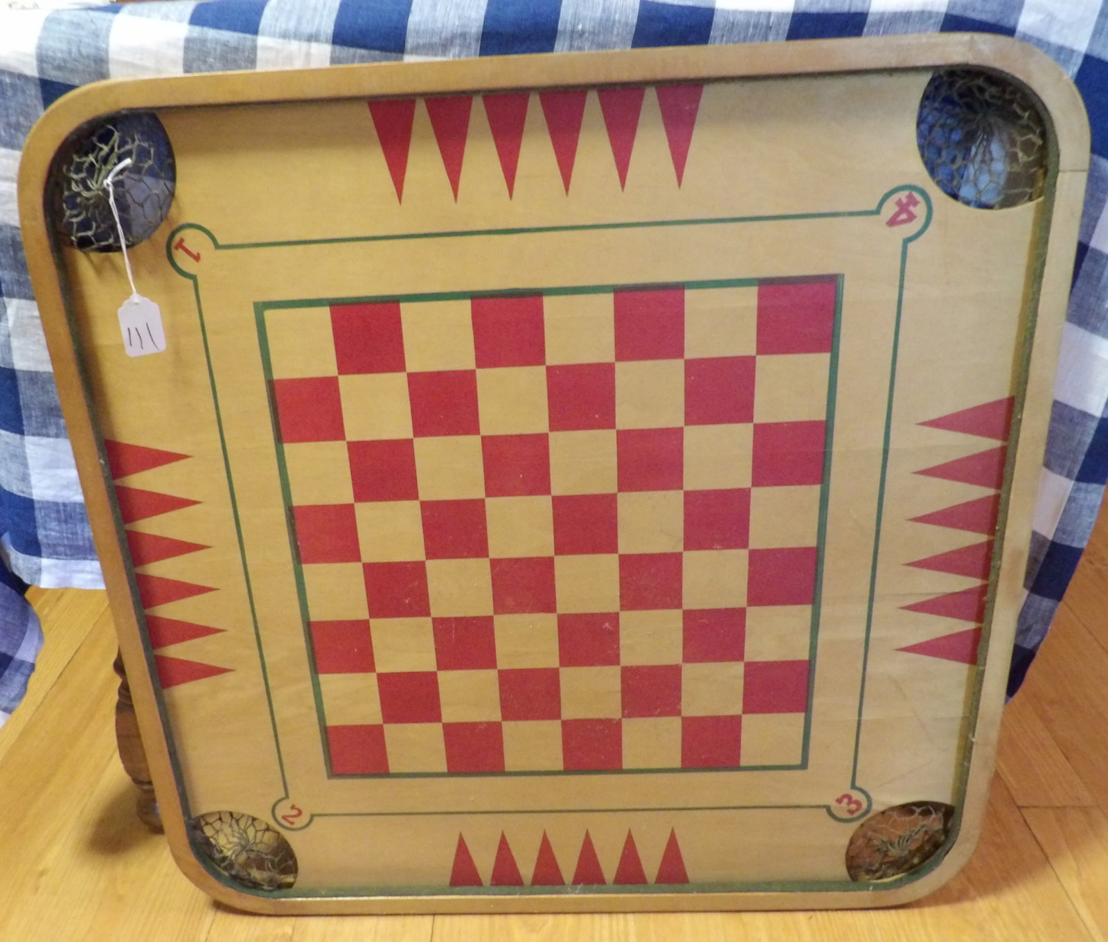 2 Sided Table Top Game Board: This 2-sided tabletop game board can be used for Carrom, Checkers, Chess. *NO SHIPPING ON THIS ITEM - PICK UP ONLY