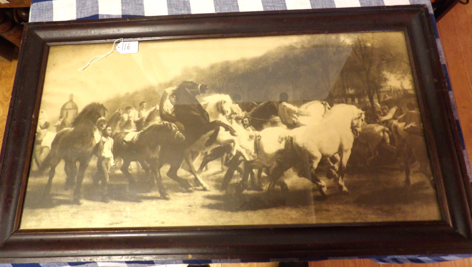 Framed "The Horse Fair" by Rosa Bonheur Print: This print of Framed "The Horse Fair" by Rosa Bonheur measures 17.5" x 31.5"
