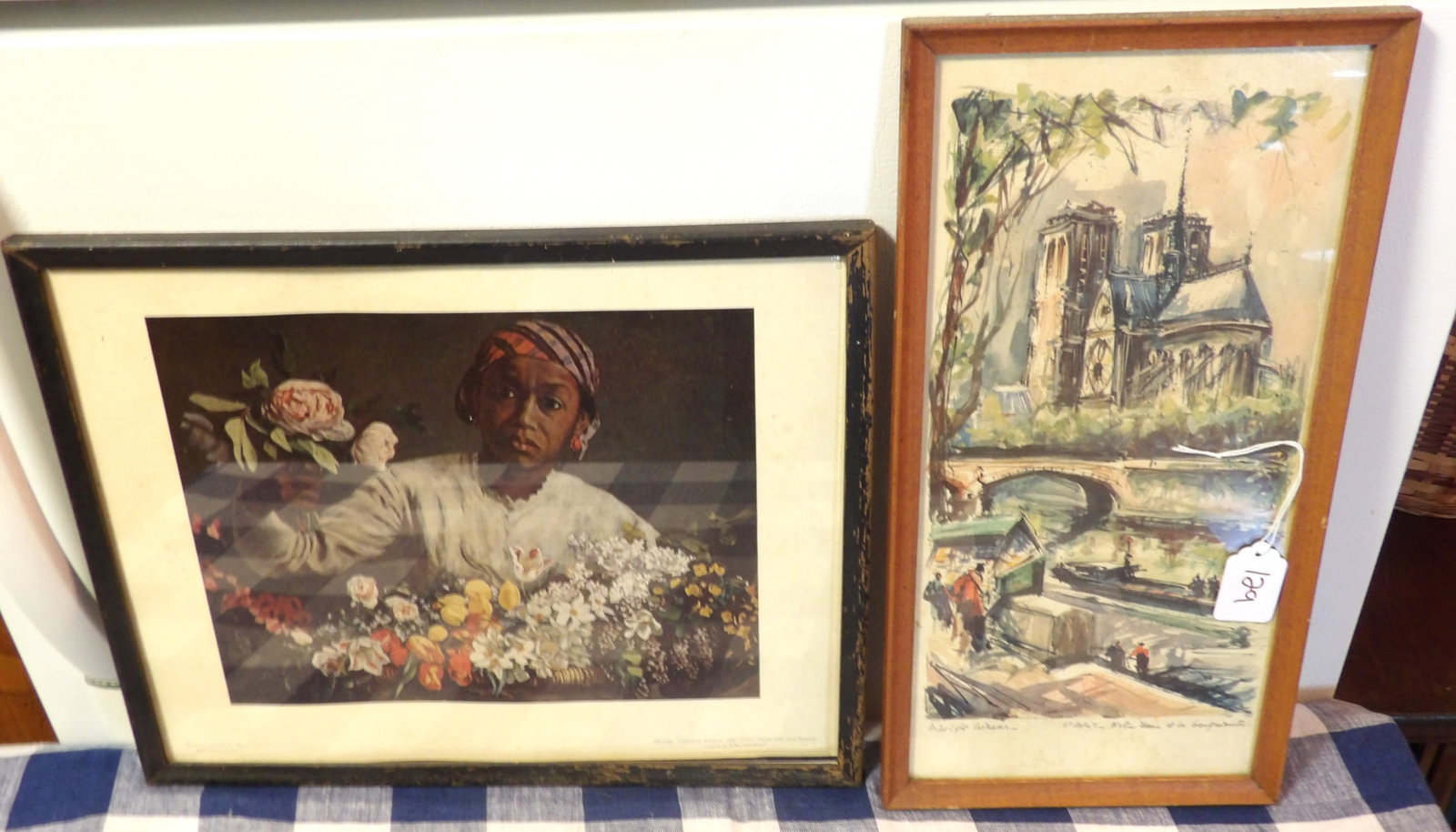 Framed Art Prints (2): "Negro Girl w/ Peonies" by Bazille & "Notre Dame et les Bouquinistes" by Girard. Measures 15" x 12" , 15.5" x 8" - NO SHIPPING FOR THIS ITEM - PICK UP ONLY
