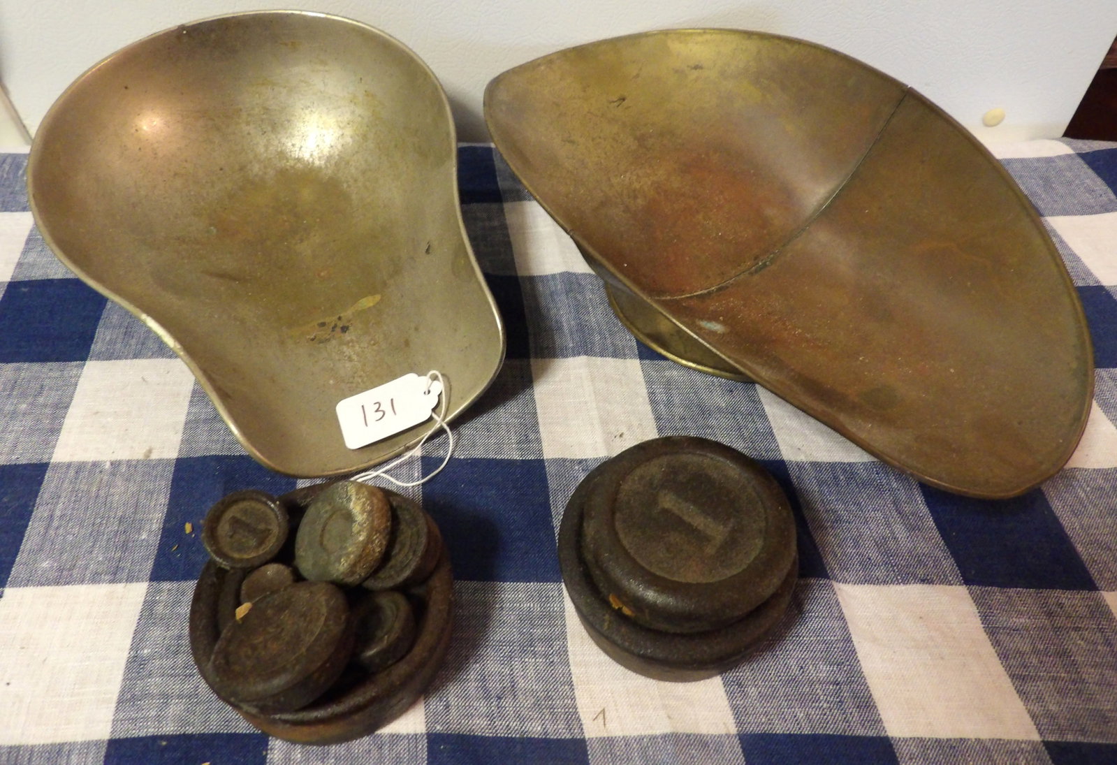 Antique Balance Scale Trays & Weights (11 pcs) (1 of 1)
