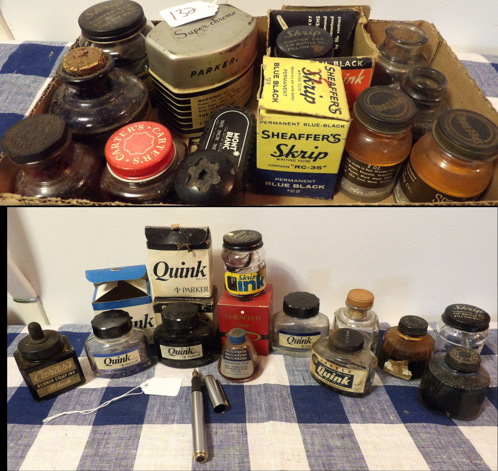 Vintage Fountain Ink Lot (25 pcs): This vintage ink lot inclides Skrip, Super Chrome, Sheaffer's, Speedball, more + Sheaffer Fountain Pen .