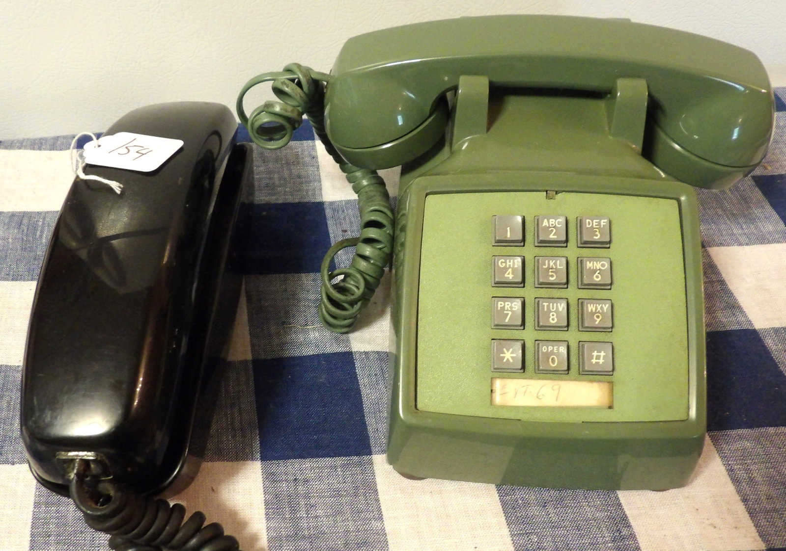 Vintage Telephones (2): This pair of vintage telephones measures 10" x 3", 5" x 8" x 9"