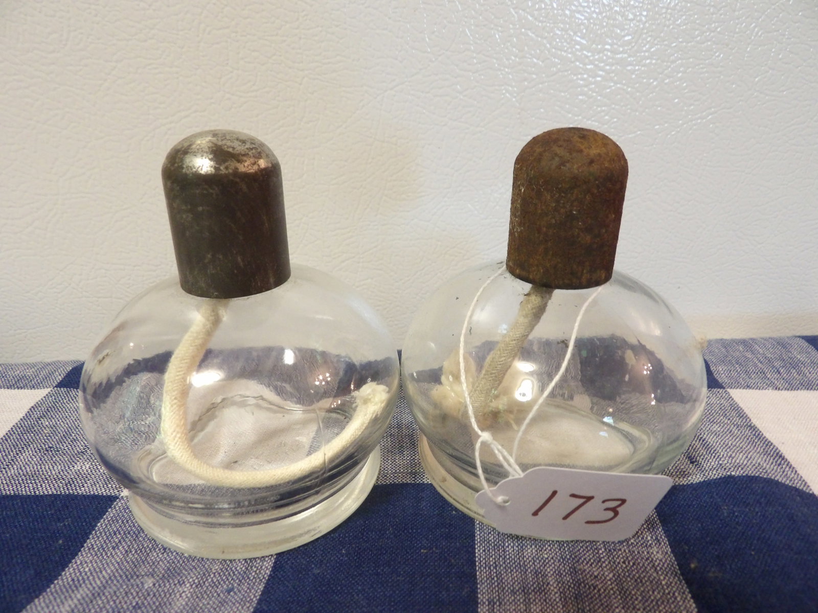 Globe Style Oil Lamps (2): This pair of Globe Style Oil Lamps measure 4 each. NO SHIPPING ON THIS ITEM - PICK UP ONLY
