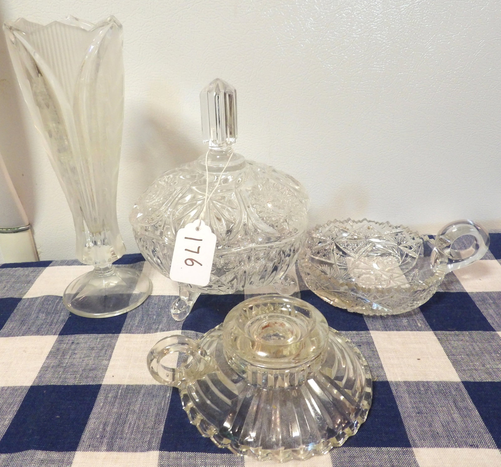Glass Lot - Lidded Candy Dish, Vase, Handled Dish, Candle Holder (1 of 1)