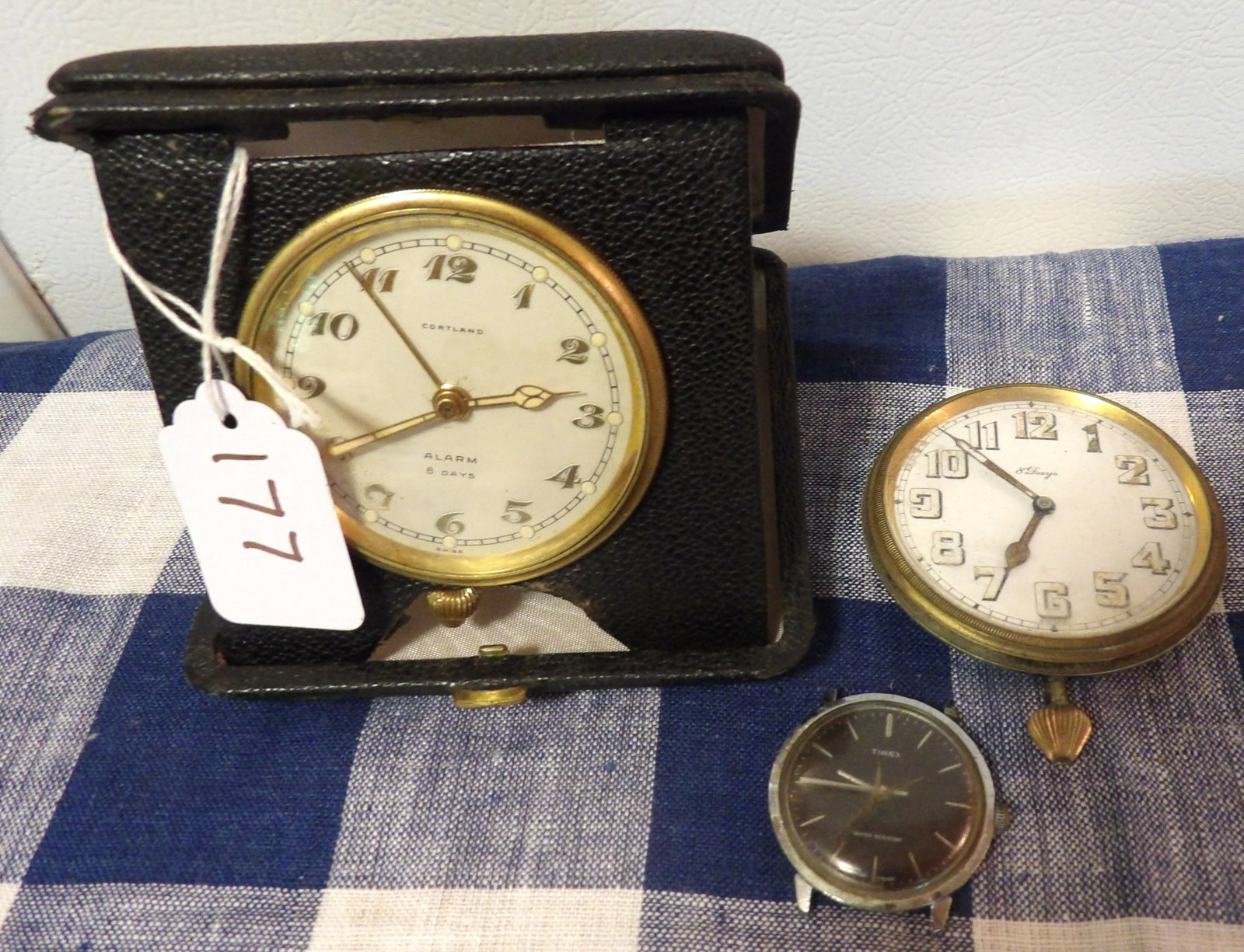 Cortland Folding Alarm Clock, Concord 8 Day Watch, Timex Watch (1 of 3)