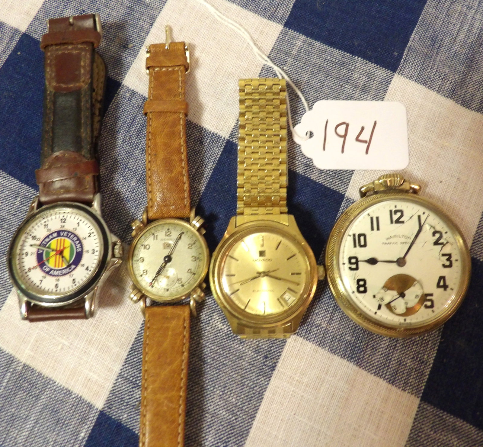 Watch Lot - Vietnam Veterans of America, Benrus, Movado, Hamilton: This collection of wristwatches includes Vietnam Veterans of America, Benrus, Movado, and Hamilton