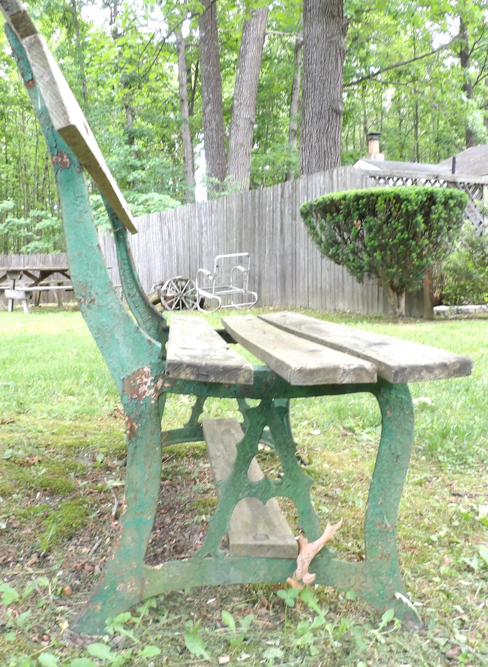 Wood Bench w/ Cast Iron Ends: This wood bench w/ cast iron ends is labeled "A". NO SHIPPING ON THIS ITEM - PICK UP ONLY