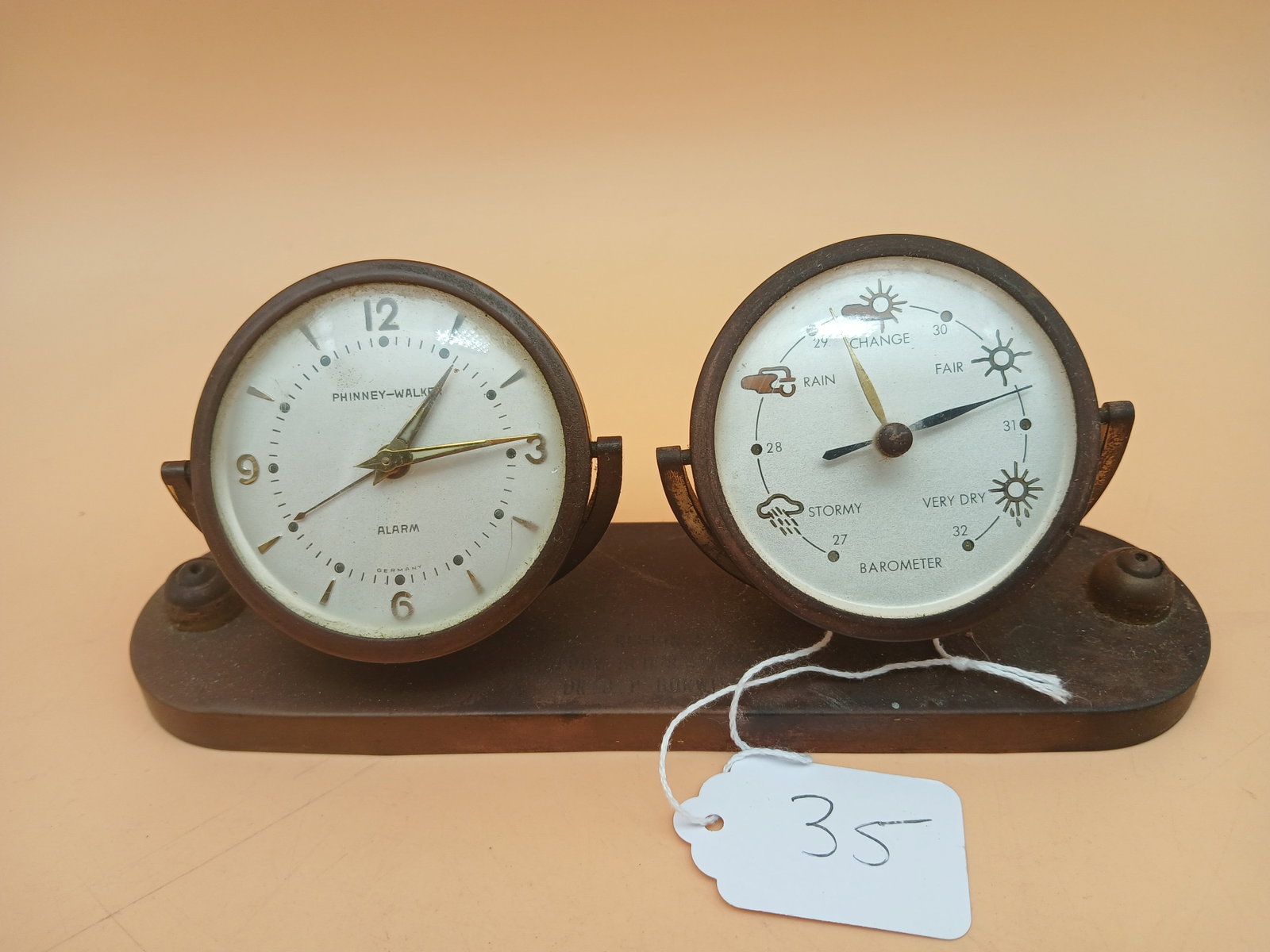 Vintage Mounted Phinney-Walker Clock & Barometer (1 of 3)