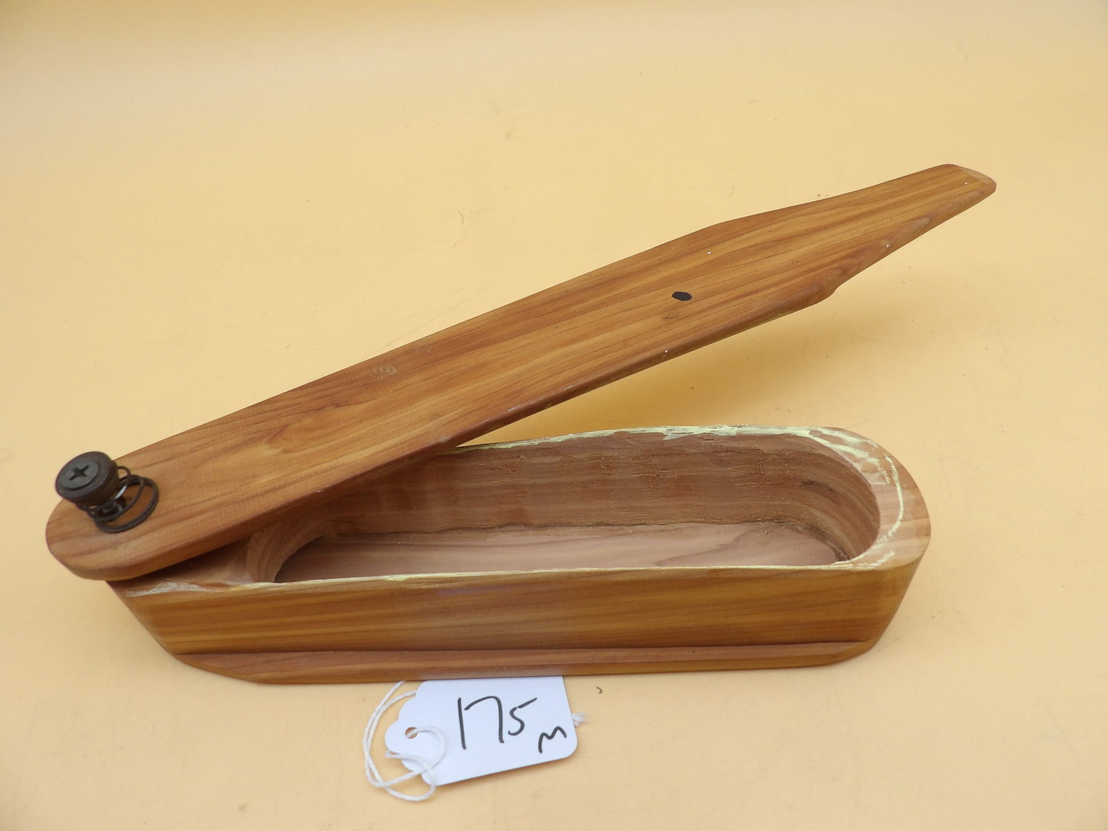 Wood Box Turkey Call By Metzger: This handmade box-style turkey call was made by renowned local carver Lawrence Metzger. Measures approx: 2.5" x 9.5" x 1.5"