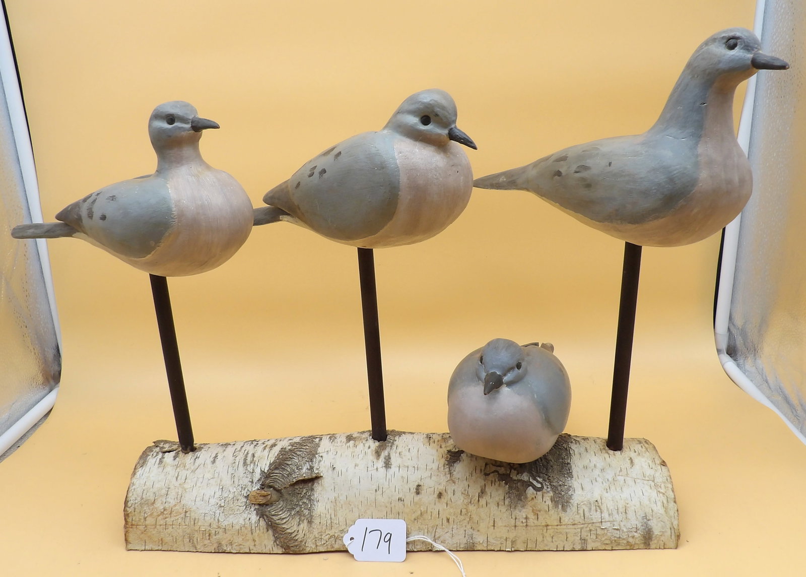 "Doves On A Log" Metzger Wood Carving: This lovely "Doves On A Log" wood carving was made by renowned area carver Lawrence Metzger. Measures approx: 13.5" x 16" x 10"