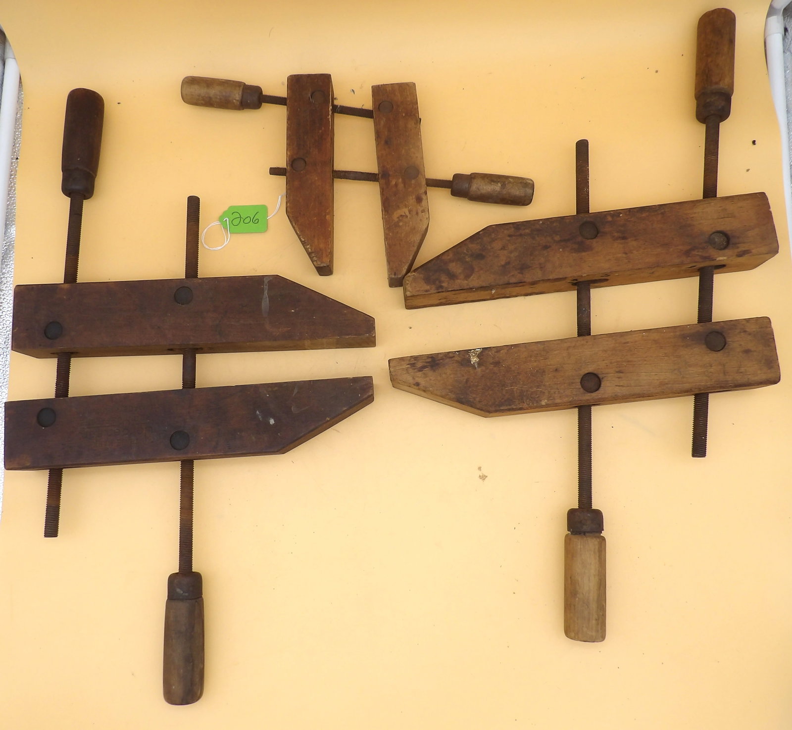 Jorgensen Wood Hand Screw Clamps (3): This trio of wood hand screw clamps were made by Jorgensen. They measure approx: 12" x 21", 7" x 13"