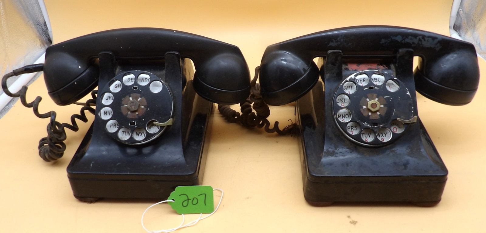 Western Electric Rotary Desk Telephones Model 302 (2): This pair of vintage 1930's-1950's Model 302 Western Electric rotary phones measure approx 6" x 9" x 7.5" each.