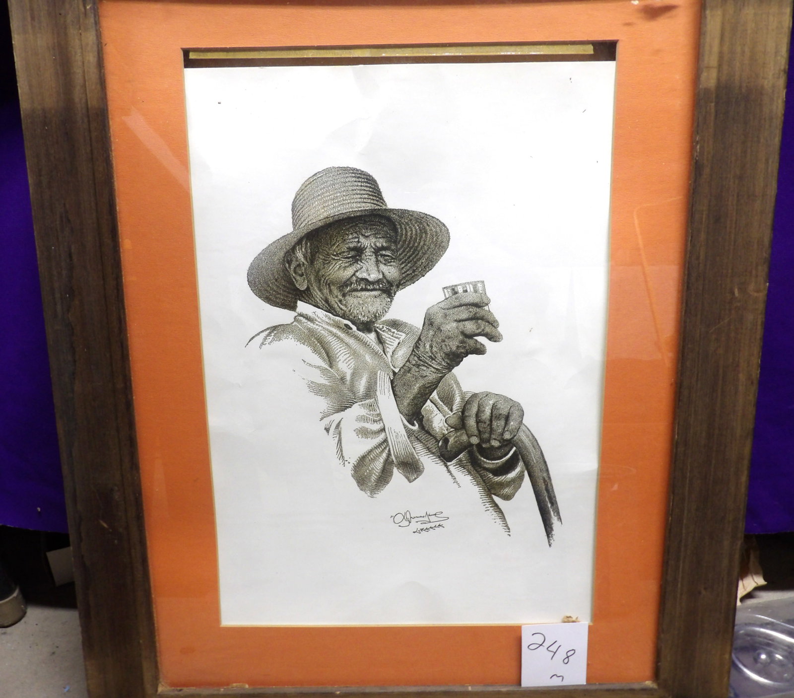 "Man With Drink" Stippled Art