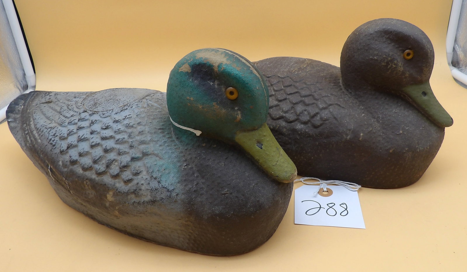 Paper Fiber Duck Decoys (2): This pair of vintage duck decoys are made with paper fiber and measure approx: 6.5" x 13.5" x 6"