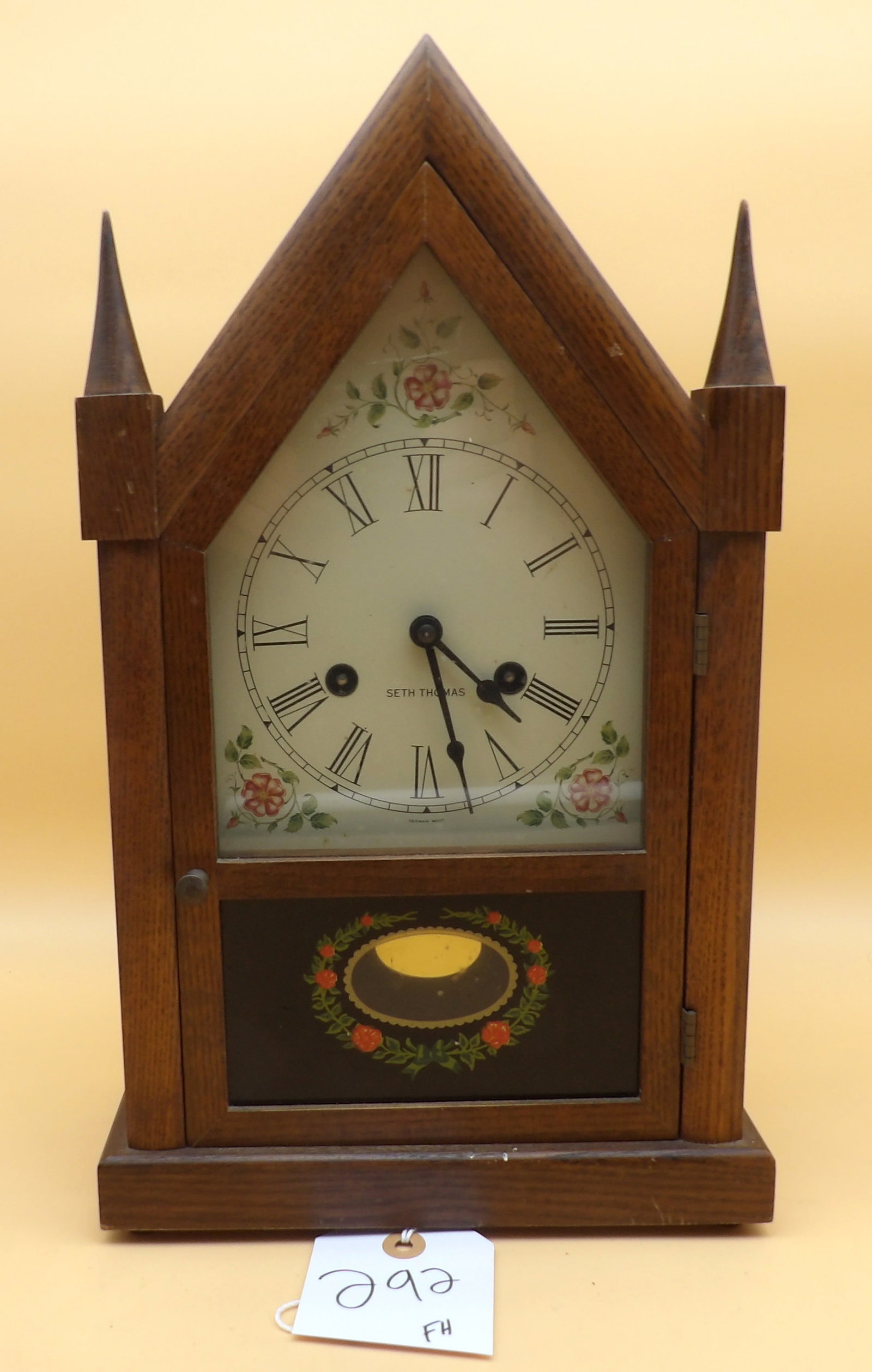 Seth Thomas "Sharon" Steeple Mantel Clock: This vintage Seth Thomas "Sharon" steeple mantel clock is in working condition. Keeps good time and chimes clearly. Measures approx: 15.5" x 9" x 5". NO SHIPPING AVAILABLE FOR THIS ITEM - PICK UP ONLY