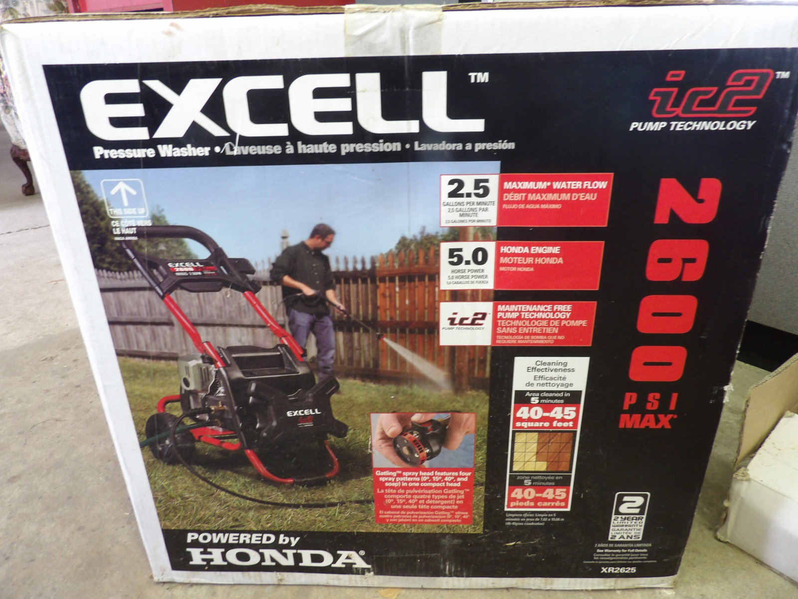 Excell / Honda Pressure Washer (In Box): This Excell brand pressure washer features a Honda powered motor and produces 2600 Max PSI. Unused in box. NO SHIPPING ON THIS ITEM - PICK UP ONLY