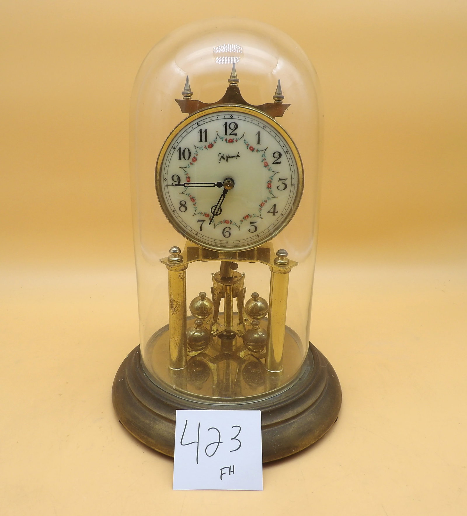 John Wanamaker Anniversary Clock: This lovely 400-day anniversary clock was made by John Wanamaker Department Store during the 1950's. Looks great, but is in need of repair. Features brass base and glass dome covering. NO SHIPPING ON 
