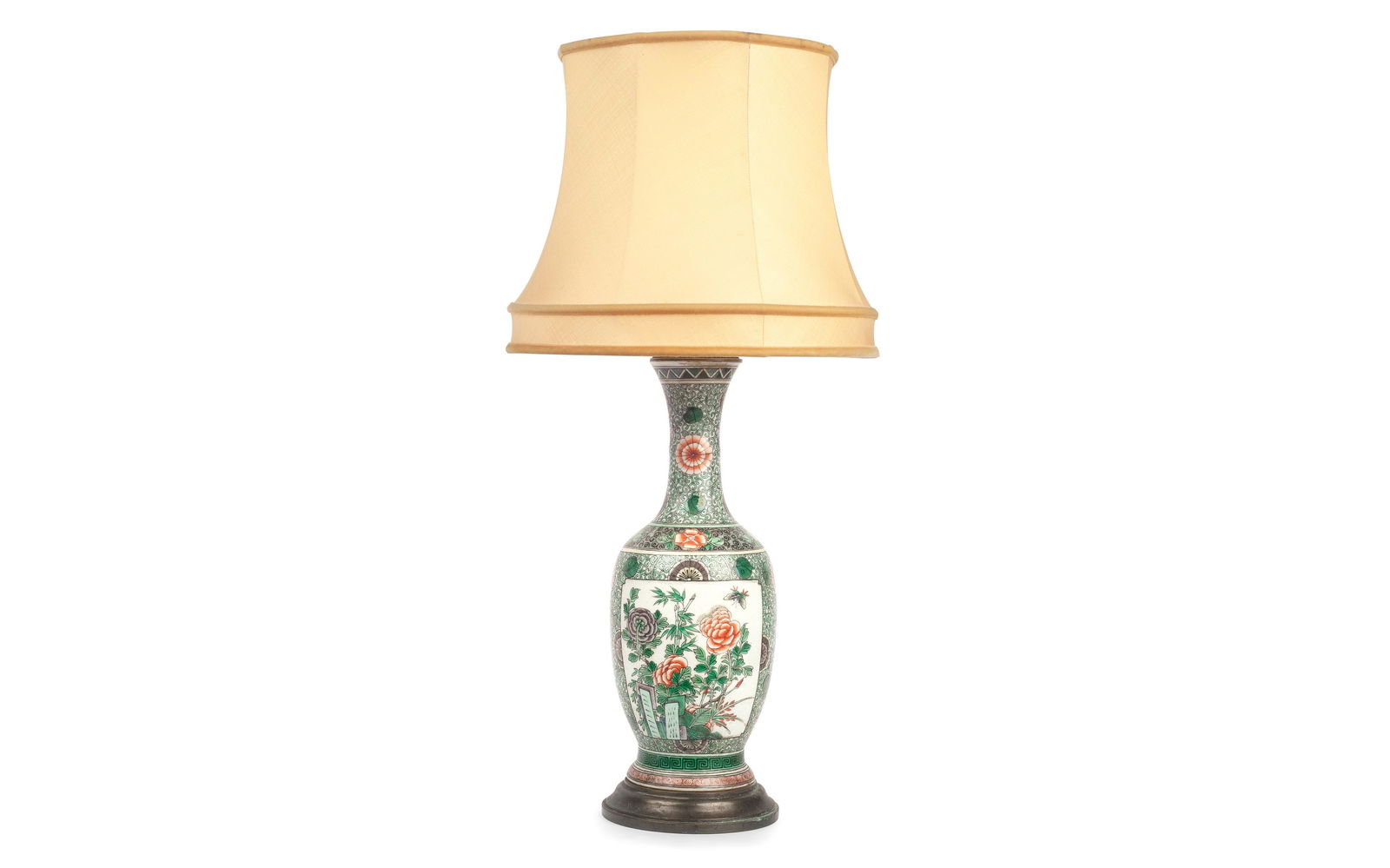 A CHINESE FAMILLE VERTE PORCELAIN LAMP BASE (1 of 3)
