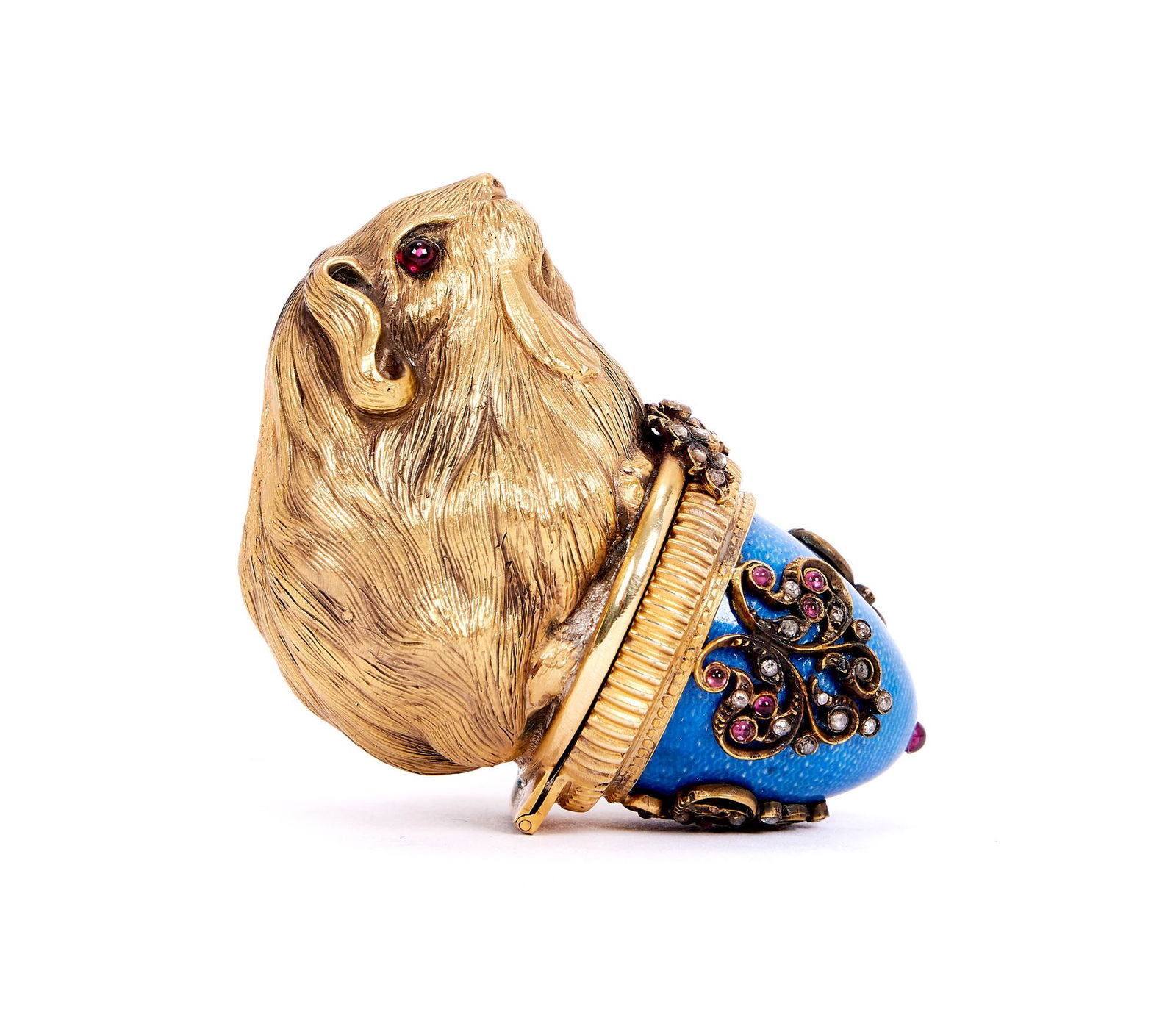 A FABERGE STYLE SILVER GILT, ENAMEL AND DIAMOND SET LIGHTER MODELLED AS A GUINEAPIG (1 of 3)