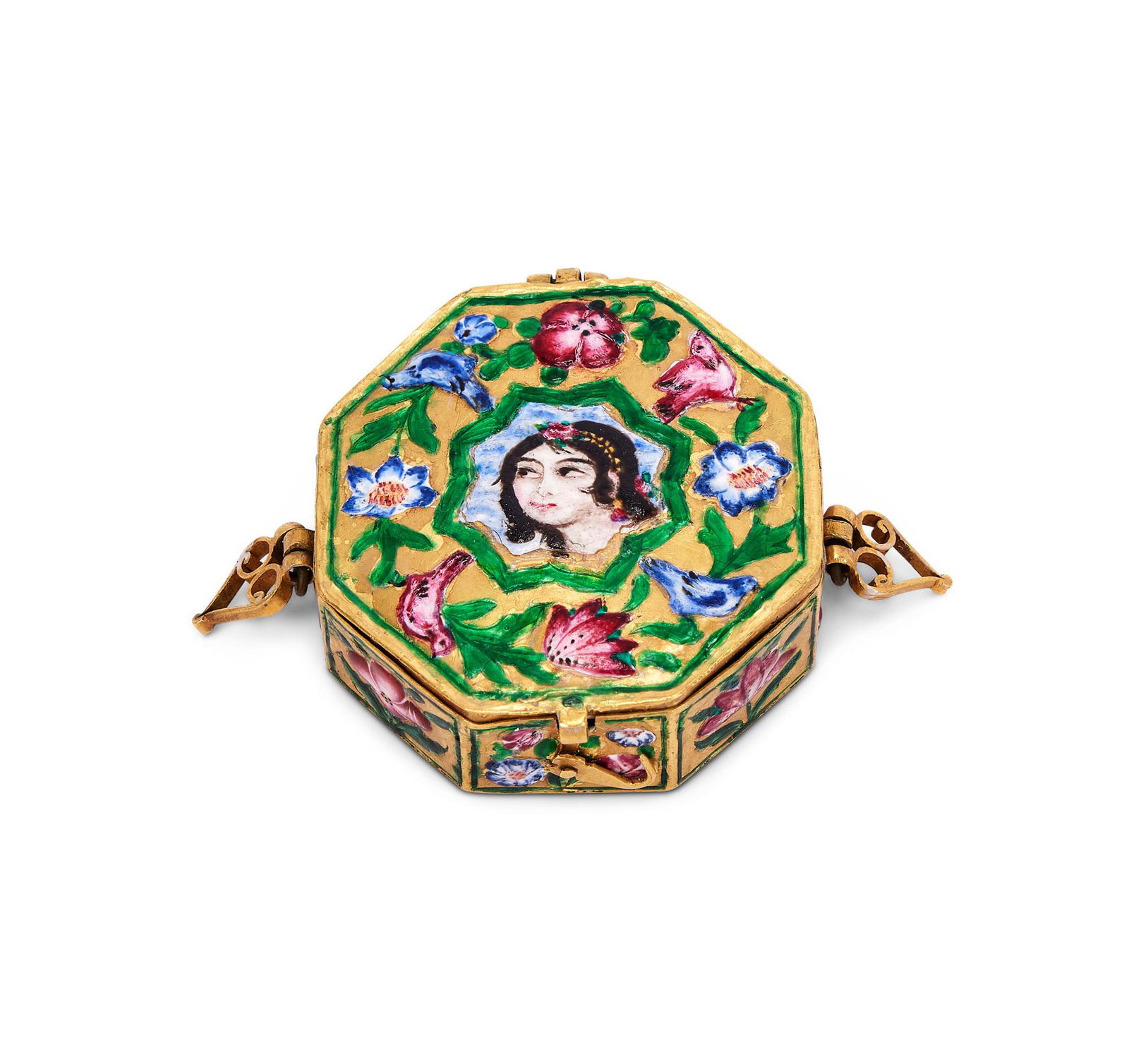 A 19TH CENTURY QAJAR GOLD AND ENAMEL AMULET BOX (1 of 2)
