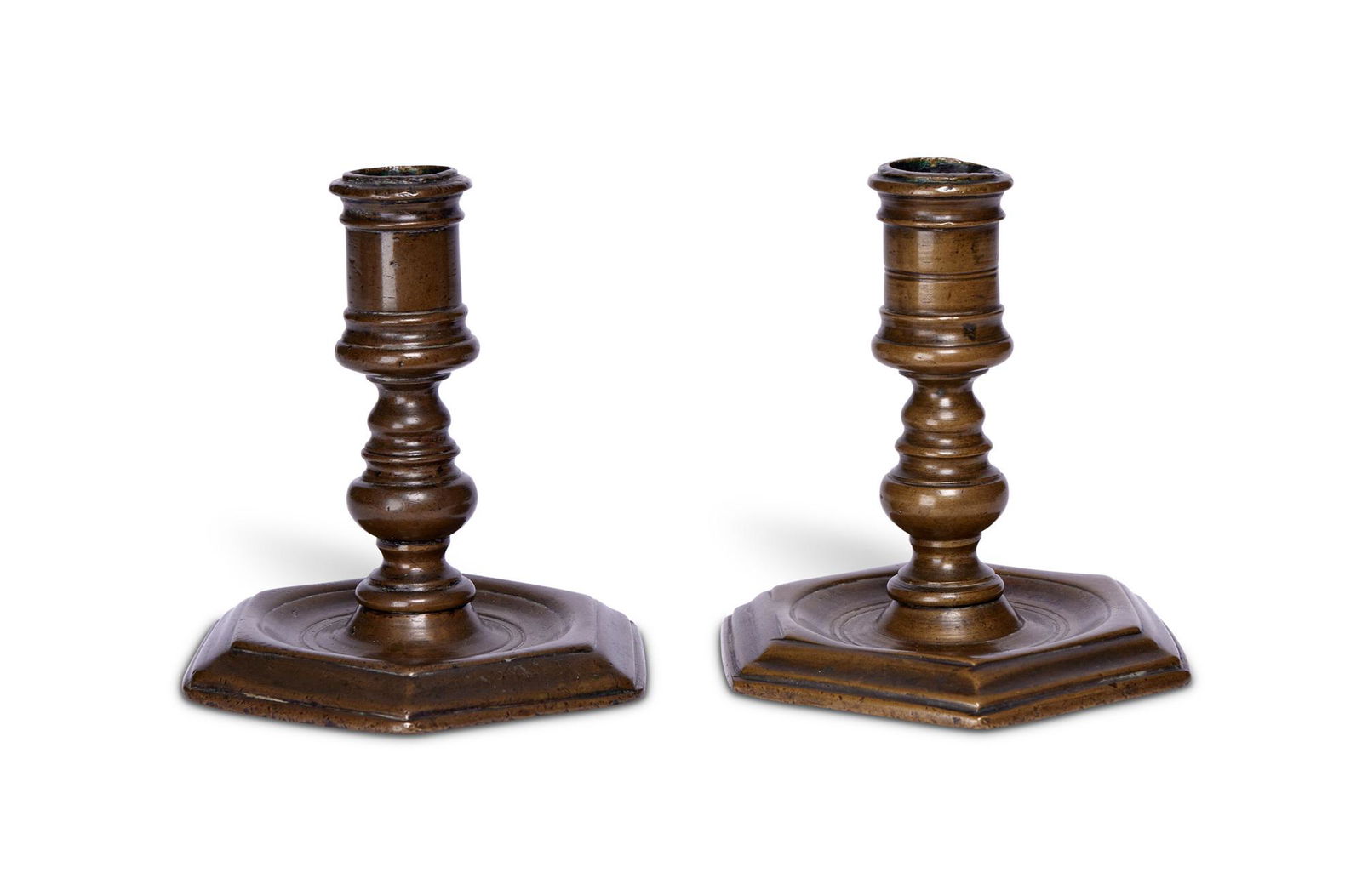 A PAIR OF 17TH CENTURY BRONZE CANDLESTICKS (1 of 1)