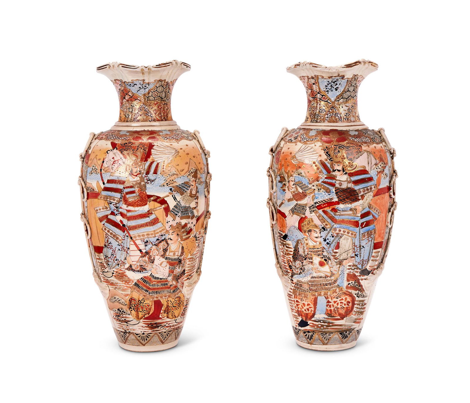 A LARGE PAIR OF JAPANESE MEIJI PERIOD SATSUMA POTTERY VASES (1 of 1)