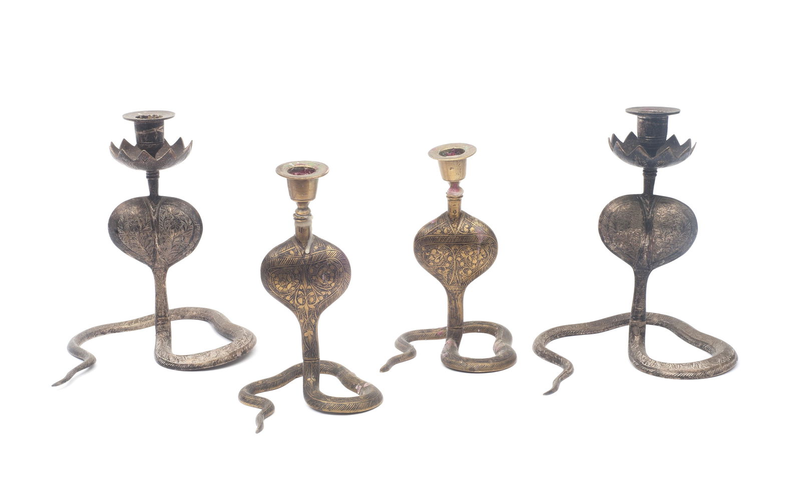 TWO PAIRS OF 19TH / EARLY 20TH CENTURY INDIAN COBRA CANDLESTICKS (1 of 2)