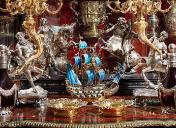 A STERLING SILVER, SILVER GILT, ENAMEL AND GEM SET NEF