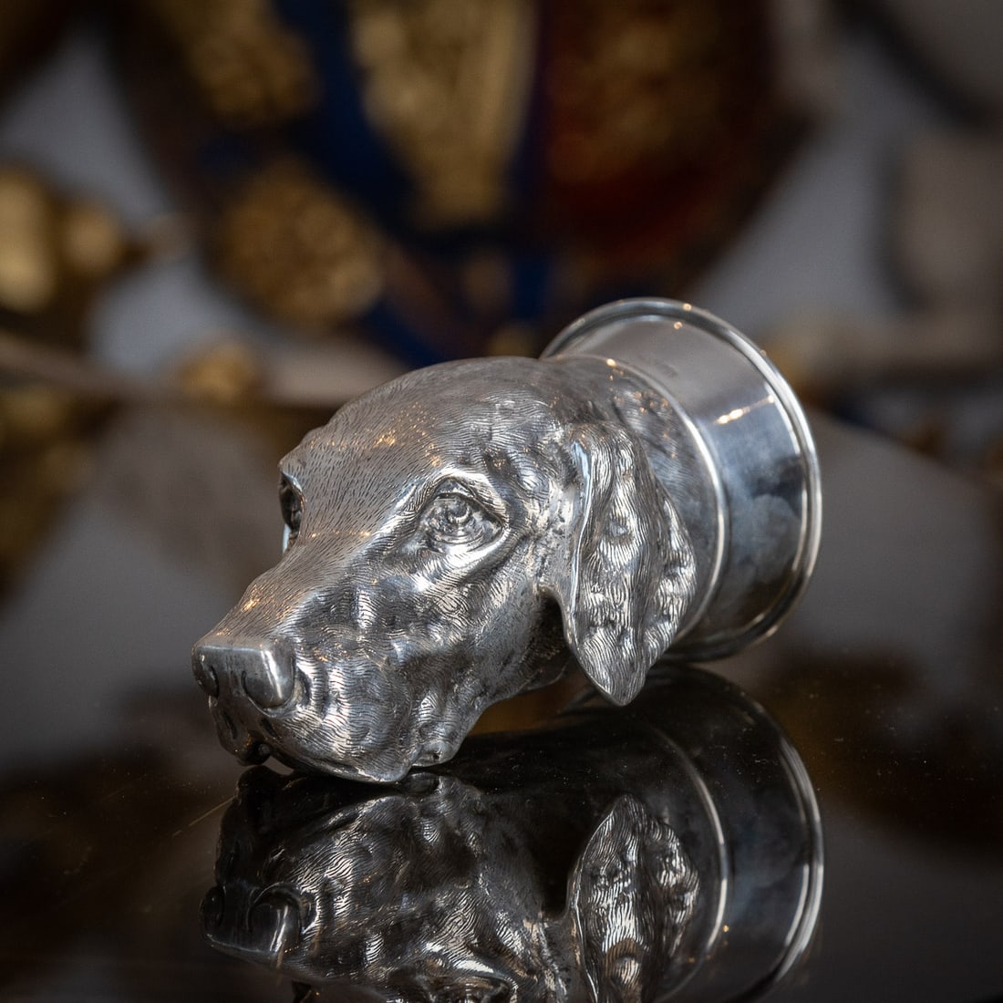 A LARGE SILVER STIRRUP CUP MODELLED AS A HOUND, ITALIAN, MID 20TH CENTURY (1 of 12)