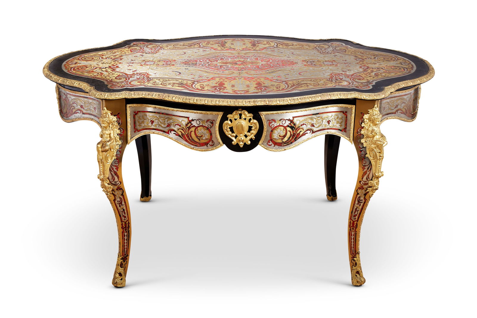 AN EXCEPTIONAL NAPOLEON III 19TH CENTURY BOULLE STYLE TABLE WITH PEWTER AND TORTOISESHELL INLAY (1 of 2)