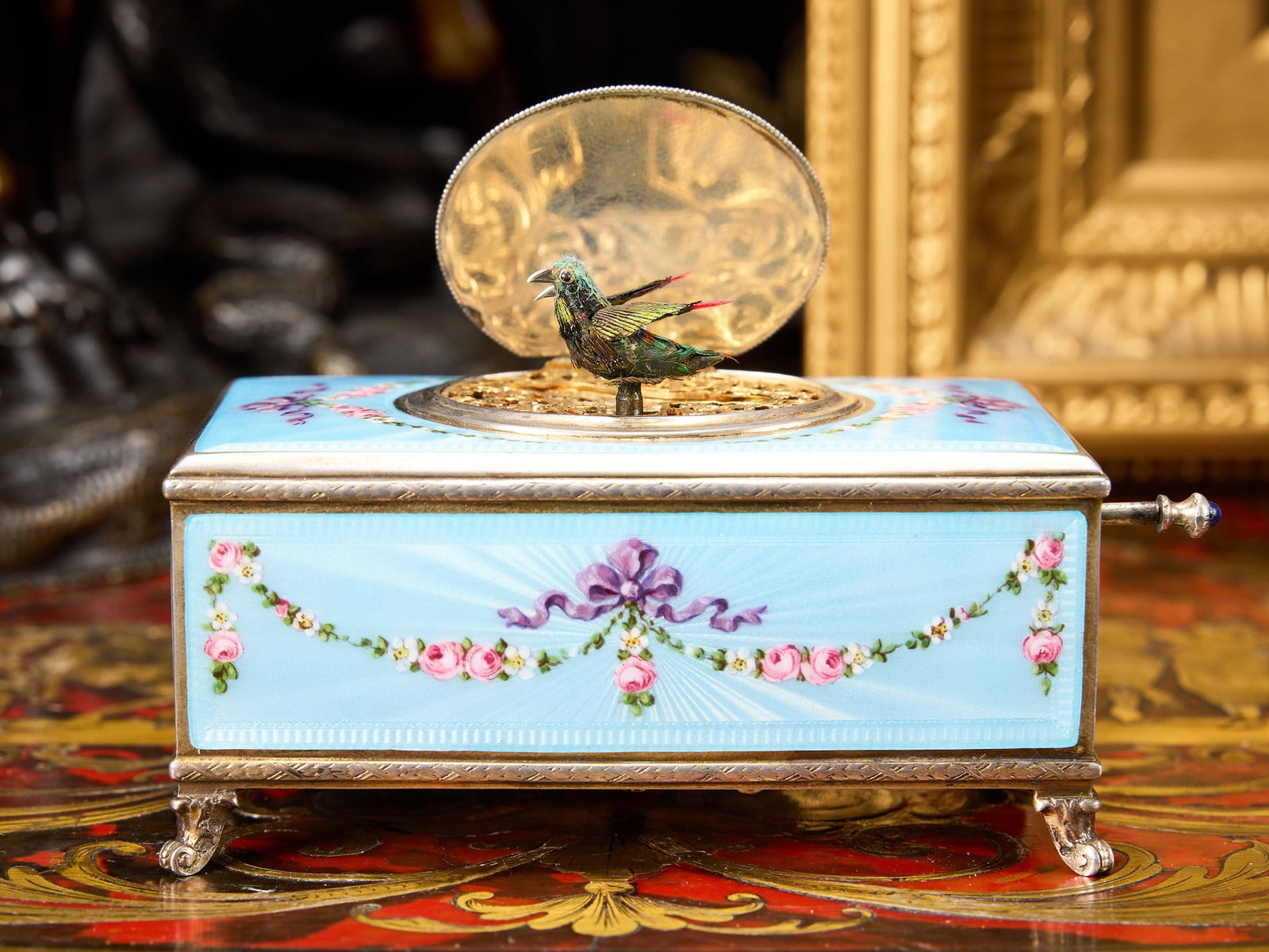 A FINE AND RARE EARLY 20TH CENTURY SILVER AND ENAMEL SINGING BIRD BOX FROM PALAIS ROYAL (1 of 2)
