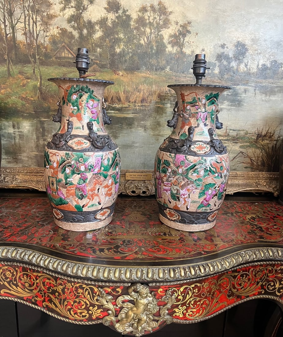 A PAIR OF LATE 19TH CENTURY CHINESE CRACKLEWARE VASES CONVERTED TO LAMPS (1 of 8)