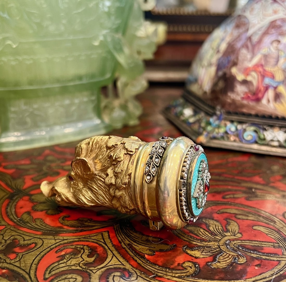 A FABERGE STYLE SILVER GILT, DIAMOND ENCRUSTED AND ENAMELLED PILL BOX (1 of 7)