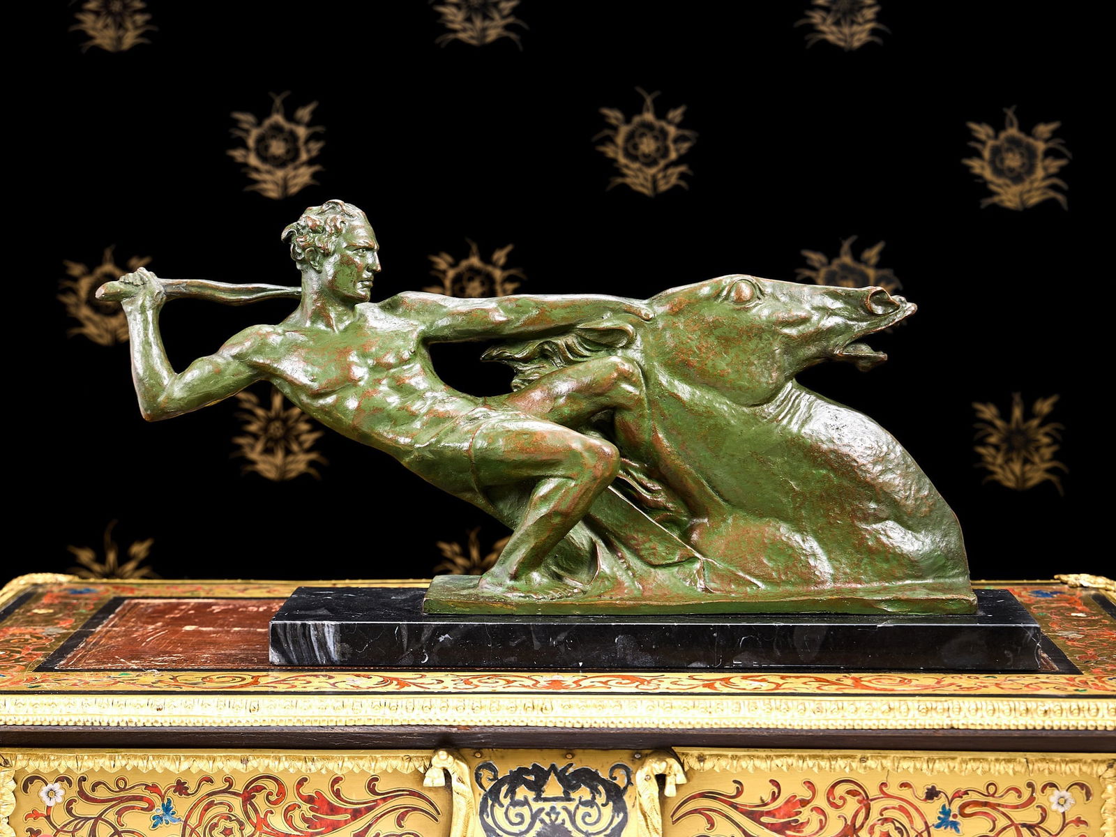 Y ALBERTO BAZZONI (ITALIAN, 1889-1973): 'SPEED', A LARGE MODERNIST BRONZE: Y ALBERTO BAZZONI (ITALIAN, 1889-1973): 'SPEED', A LARGE MODERNIST BRONZE ALBERTO BAZZONI (ITALIAN, 1889-1973): 'SPEED', A LARGE MODERNIST BRONZE depicting a semi nude man on a galloping horse, green