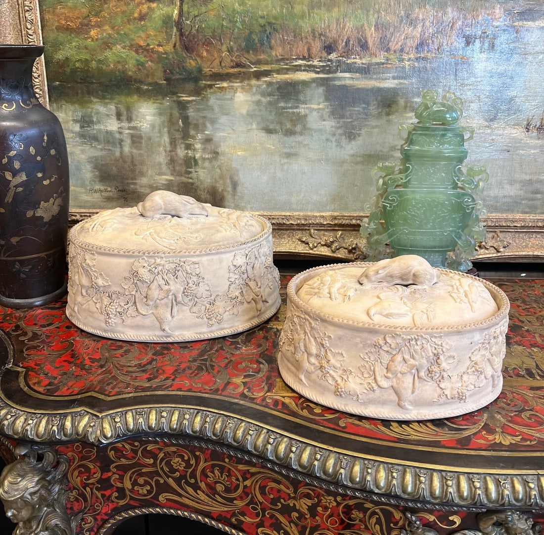 TWO WEDGWOOD 19TH CENTURY 'CANEWARE' GAME PIE DISHES (1 of 6)