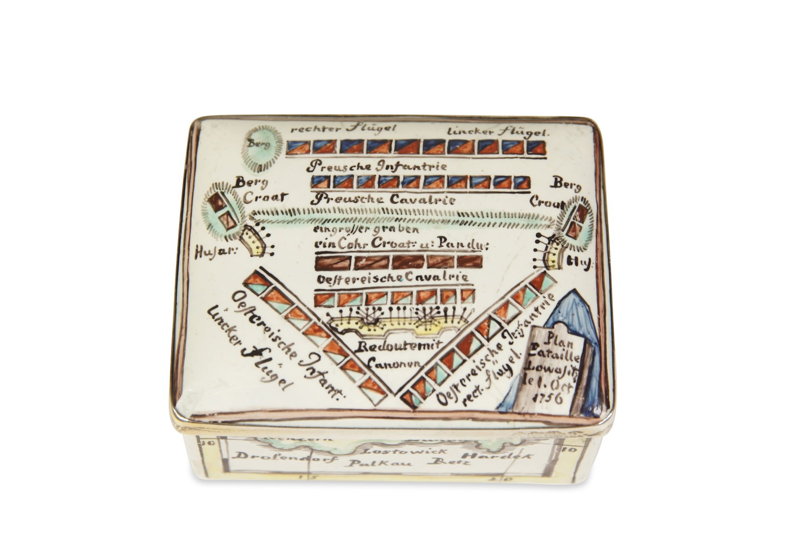 A RARE 18TH CENTURY BERLIN ENAMEL SNUFF BOX RELATING TO THE PRUSSIAN WARS (1 of 5)
