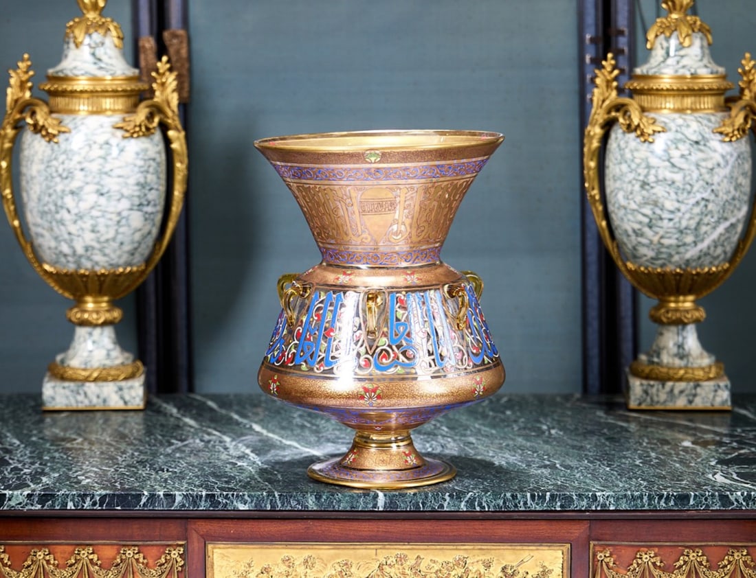 A MAMLUK STYLE ENAMELLED GLASS MOSQUE LAMP, 20TH CENTURY EUROPEAN (1 of 1)