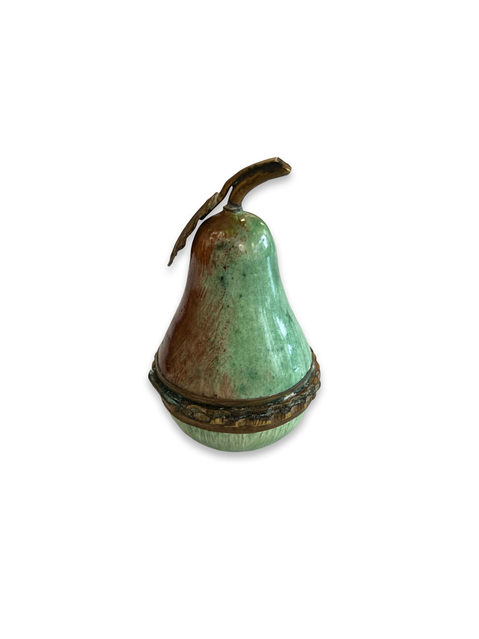 AN 18TH CENTURY BILSTON ENAMEL BONBONNIERE MODELLED AS A PEAR (1 of 4)