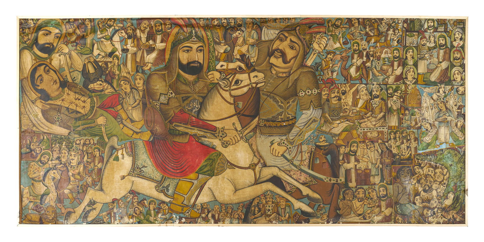 A MONUMENTAL PERSIAN COFFEE HOUSE PAINTING OF THE BATTLE OF KERBALA, IRAN, C. 1953 (1 of 5)