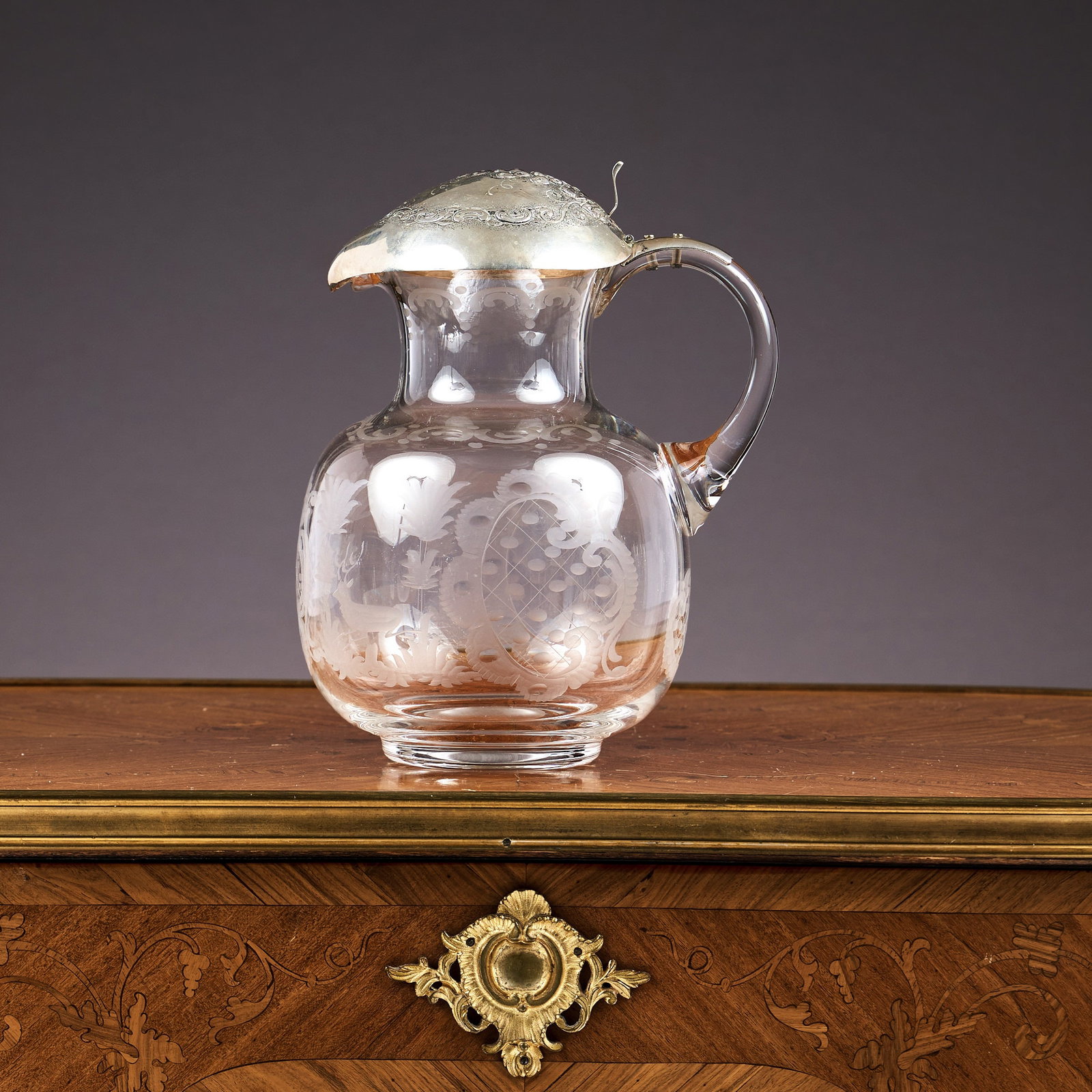 AN ITALIAN SILVER AND GLASS WINE JUG (1 of 1)