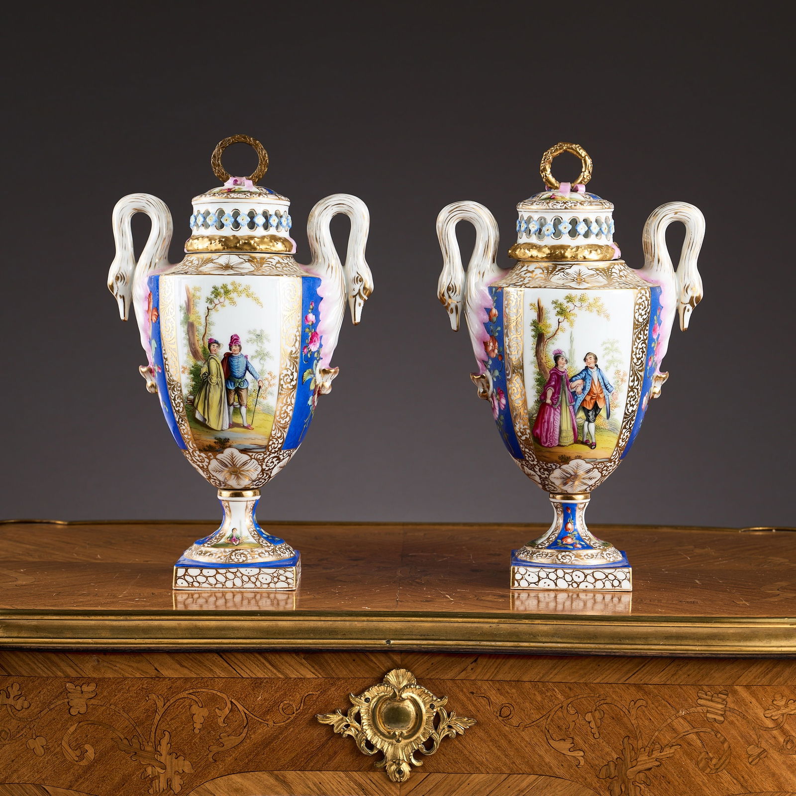 A PAIR OF 19TH CENTURY DRESDEN PORCELAIN VASES AND COVERS (1 of 1)