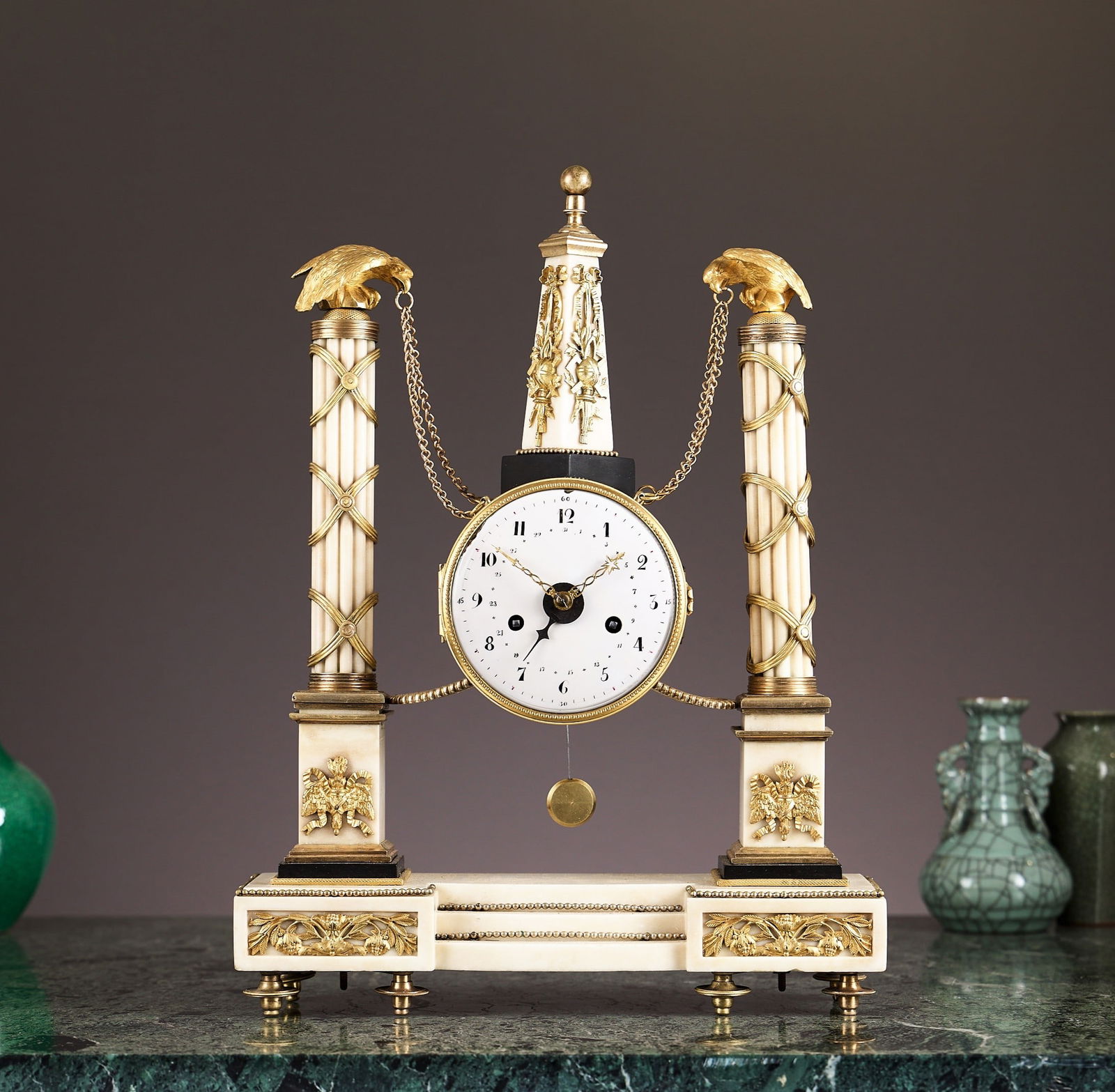 AN EARLY 19TH CENTURY FRENCH MARBLE OBELISK PORTICO CLOCK (1 of 1)