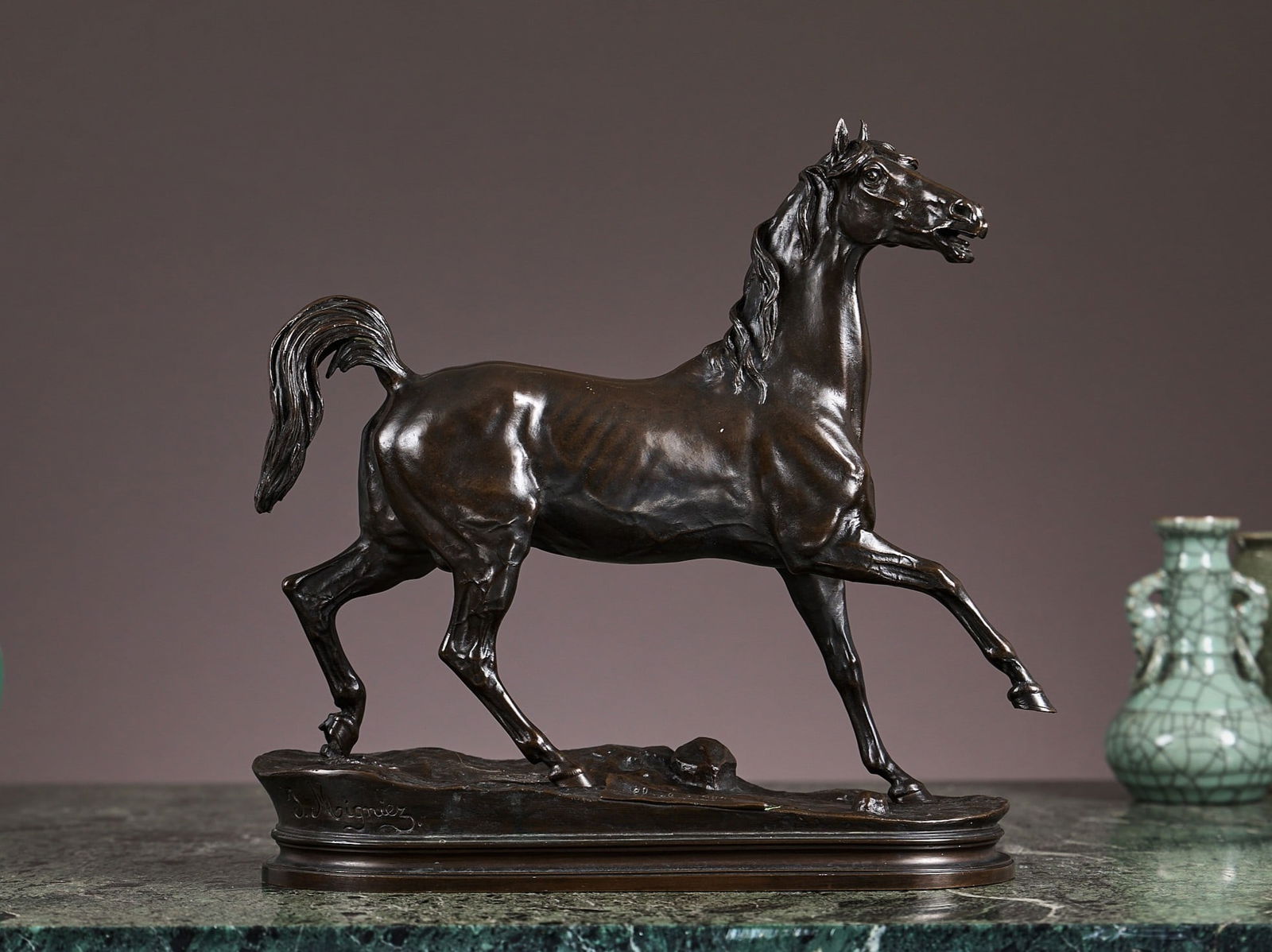 JULES MOIGNIEZ (FRENCH, 1835-1894): A BRONZE MODEL OF 'CHIEF BARON' (1 of 2)