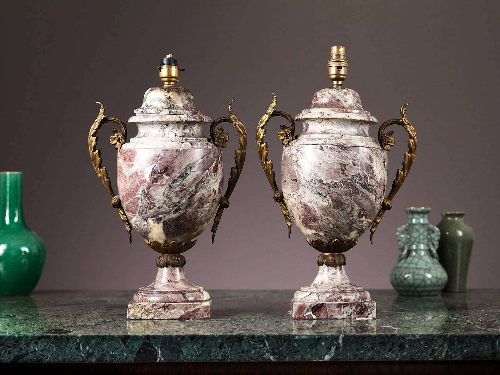 A PAIR OF 19TH CENTURY LOUIS XVI STYLE MARBLE AND ORMOLU URNS (1 of 1)