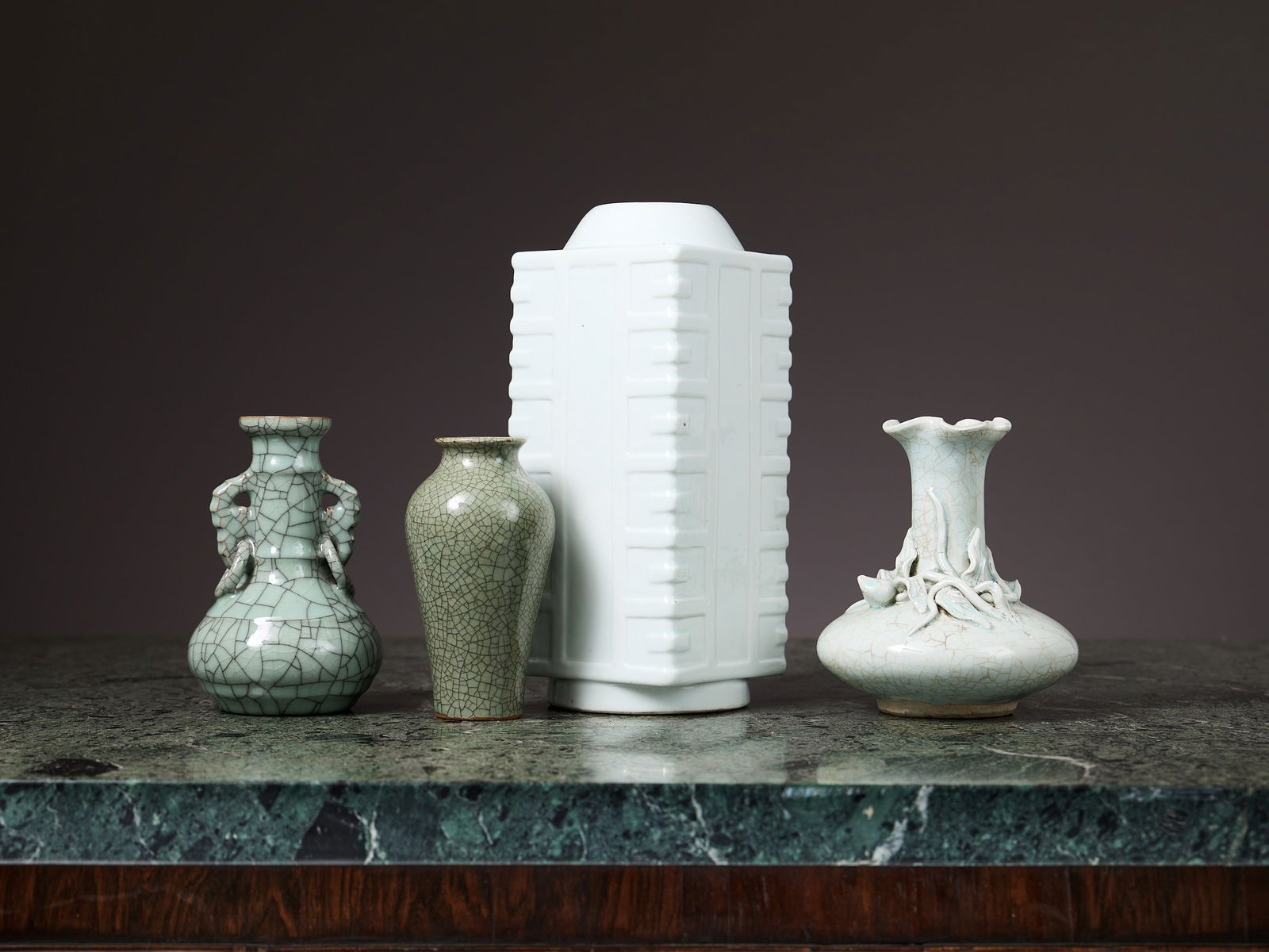 FOUR CHINESE CELADON GLAZED VASES (1 of 1)